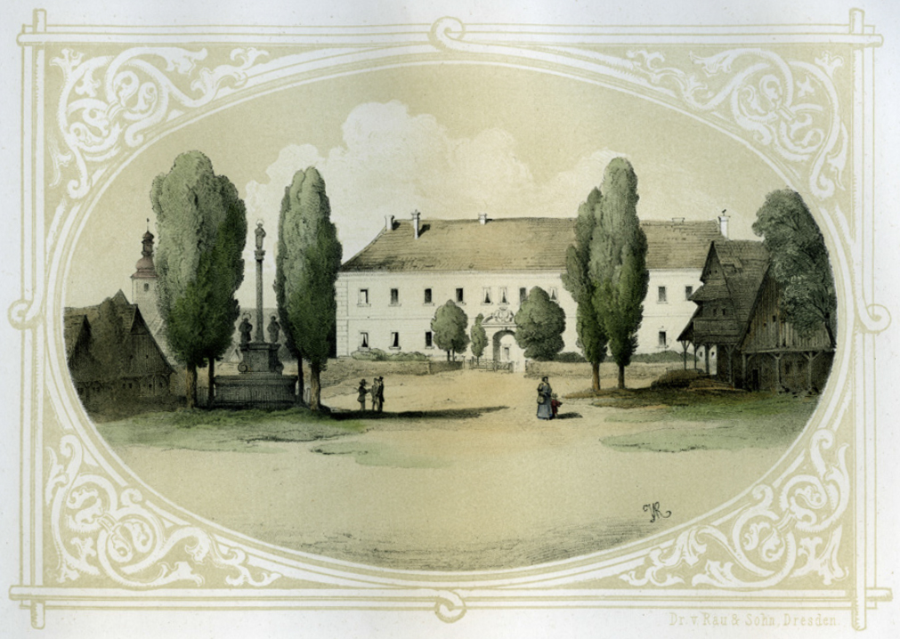 Zámek – okolo roku 1852 – litografie od J. V. Raua